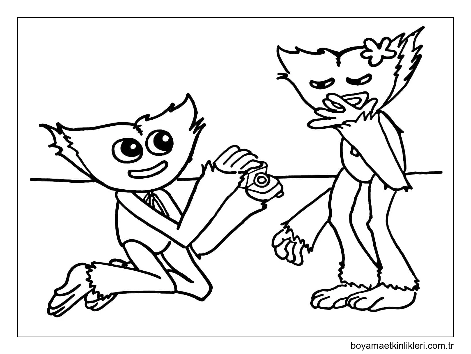 Huggy Wuggy Kissy Missy'yi Seviyor'u çizin