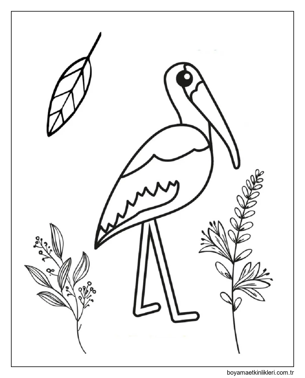 Leylek ve Yapraklı Çiçekler