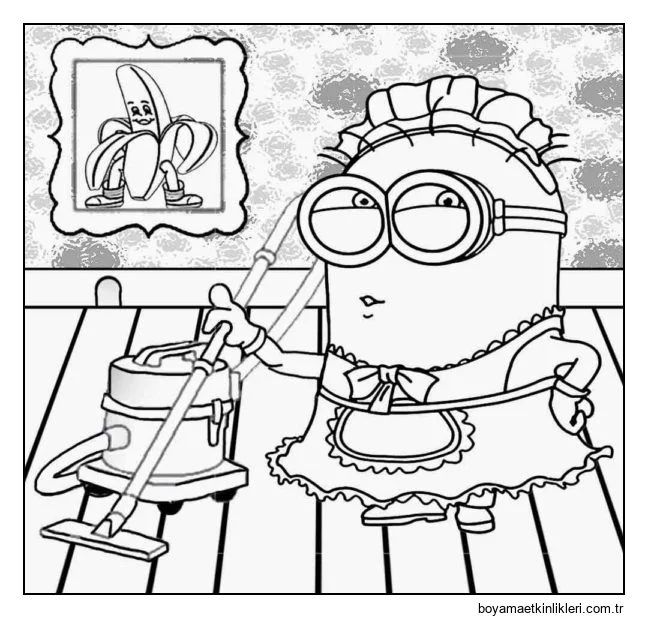 Minyon kız odayı temizliyor.