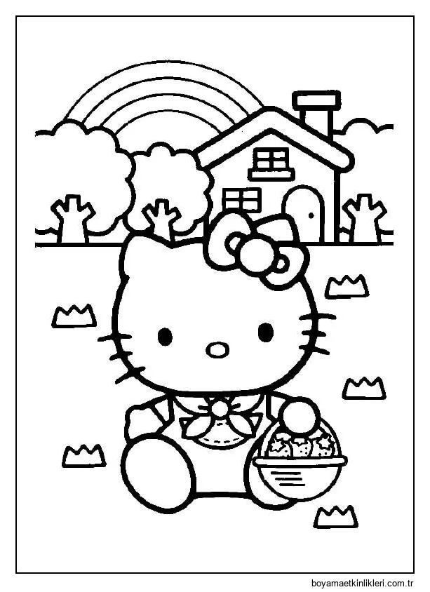 Bir Torba meyve tutan Hello Kitty