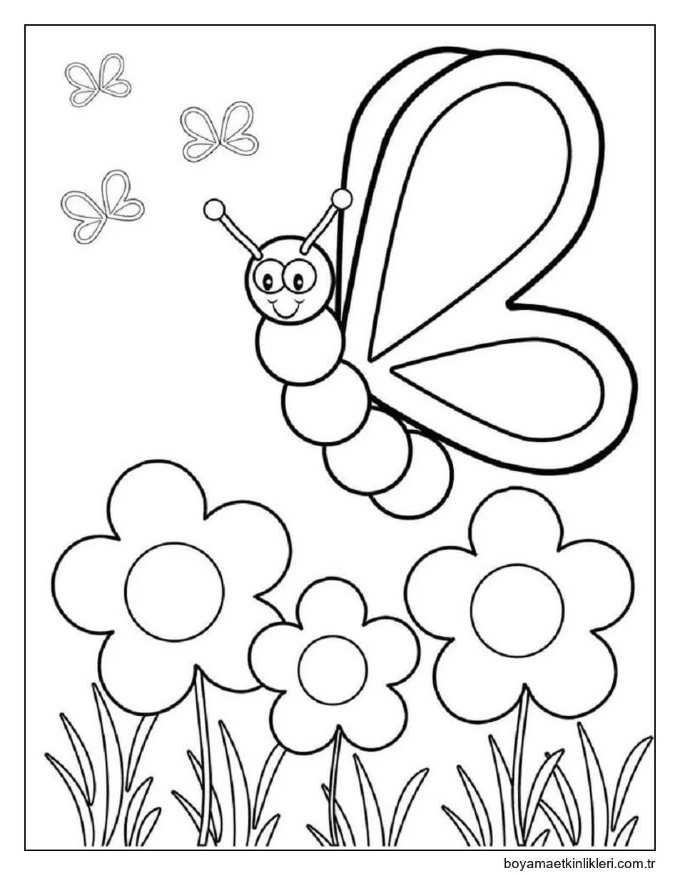 Gülümseyen Kelebek ve Çiçekler