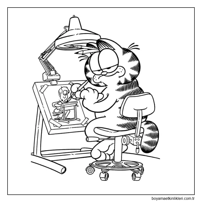 Garfield bir resim çiziyor.