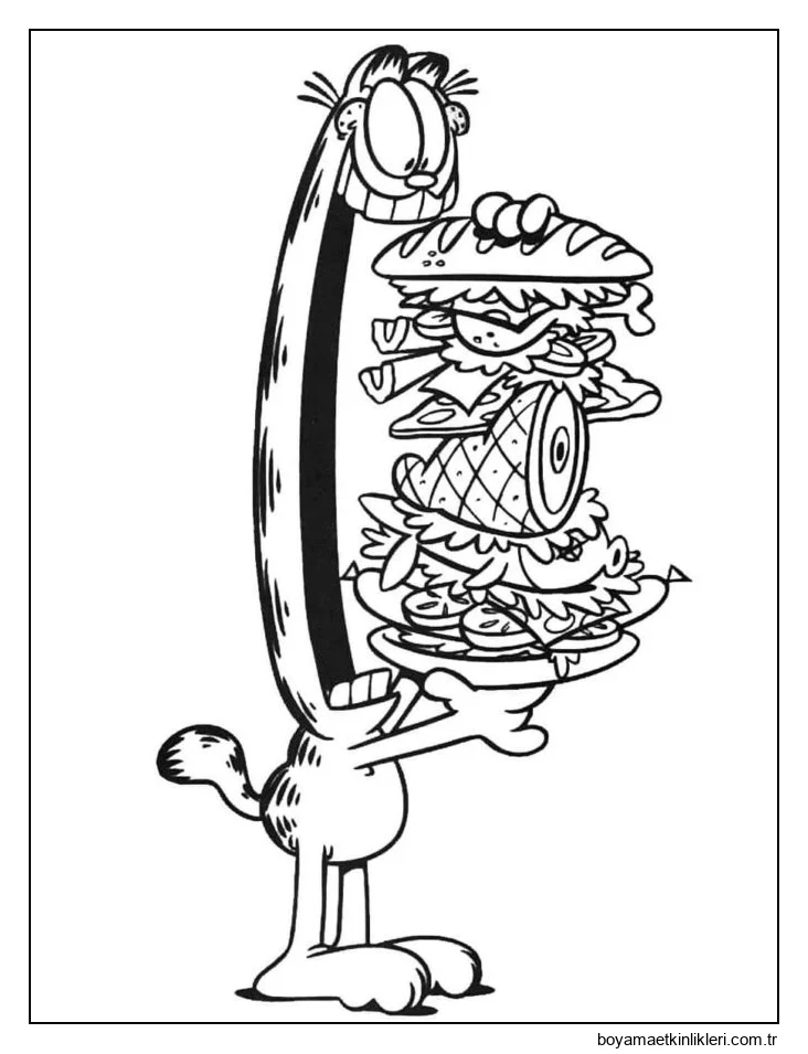 Garfield kocaman bir sandviç yiyor.