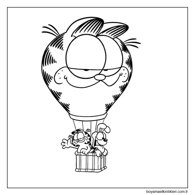 Garfield ve arkadaşı sıcak hava balonunda.