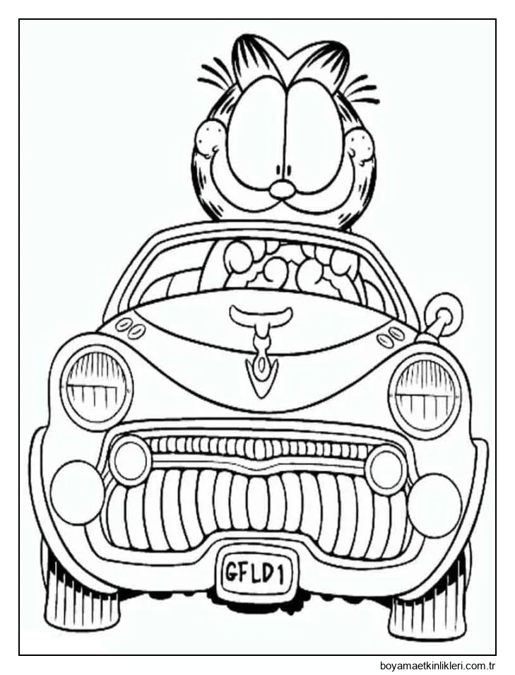 Memnun Garfield araba kullanıyor