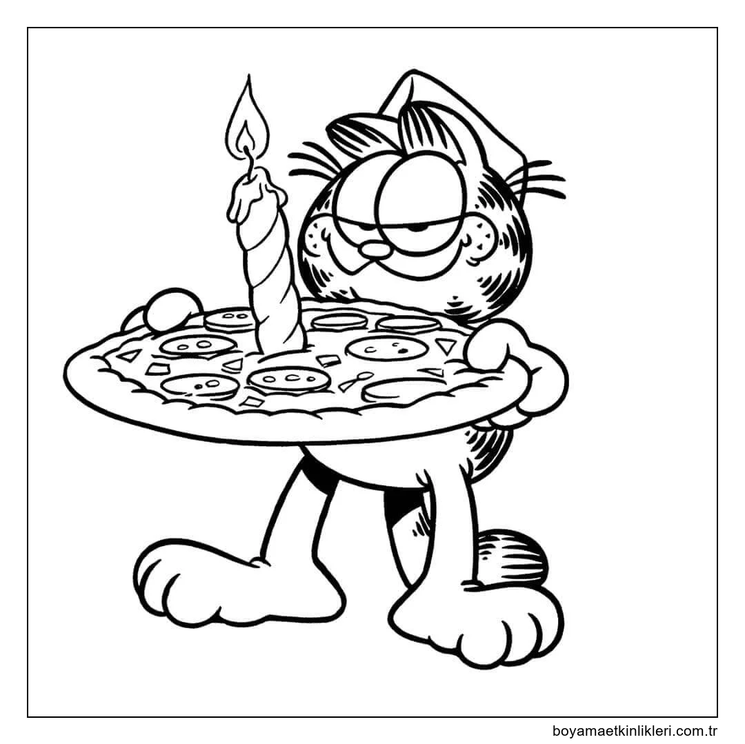 Pizza yiyen karikatür Kedi