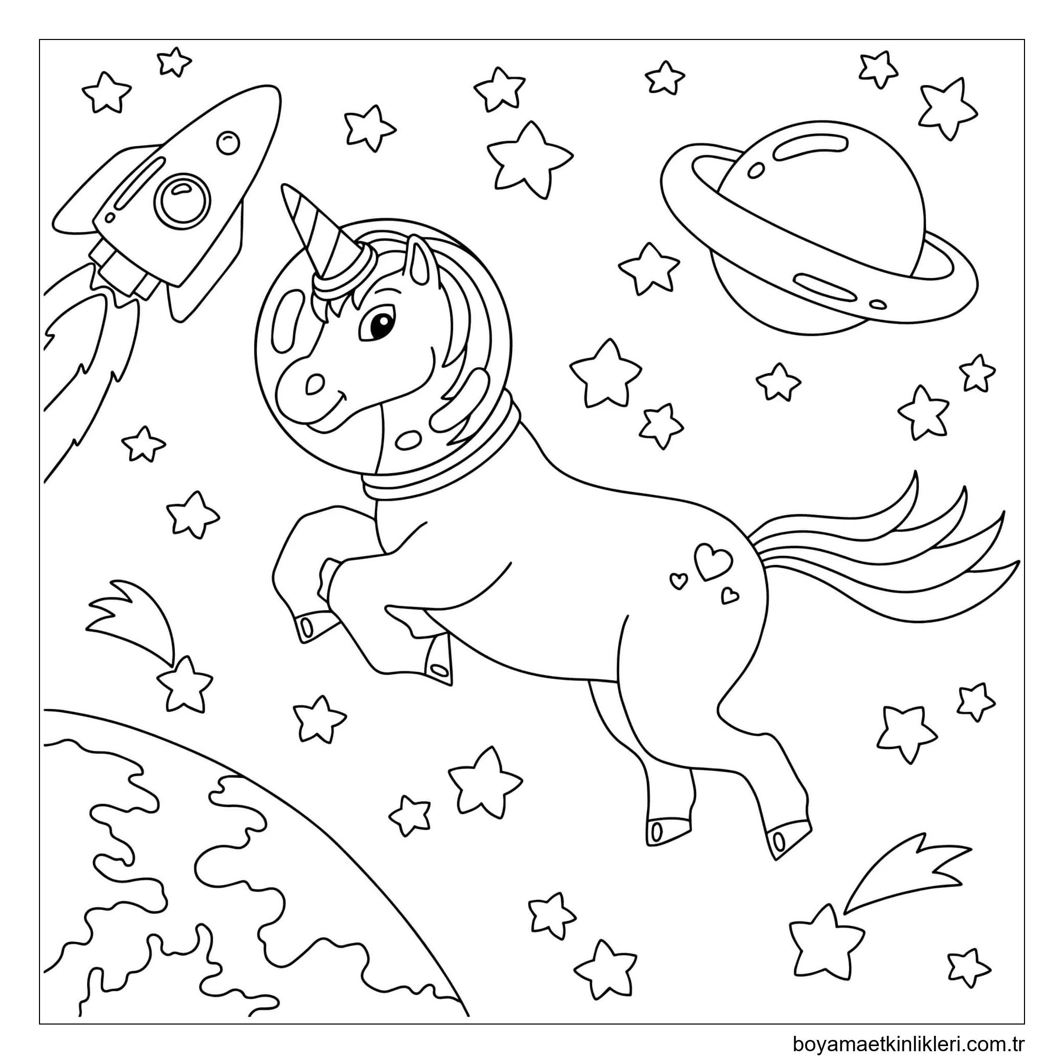 Astronot Tek Boynuzlu At Uzayda Yolculuk