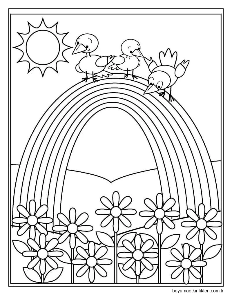 Çiçeklerle Gökkuşağında Üç Kuş
