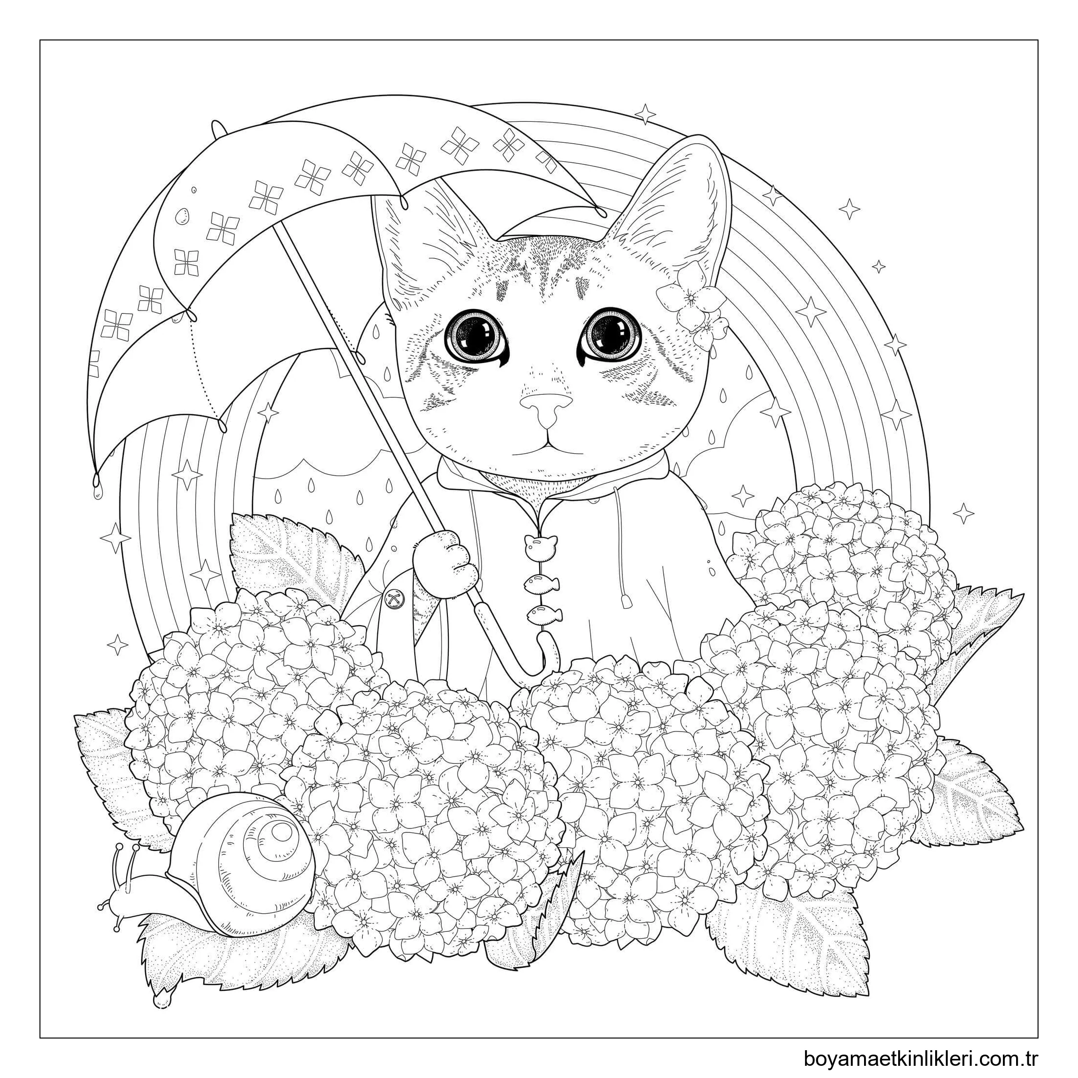 Gökkuşağıyla Şemsiye Tutan Kedi