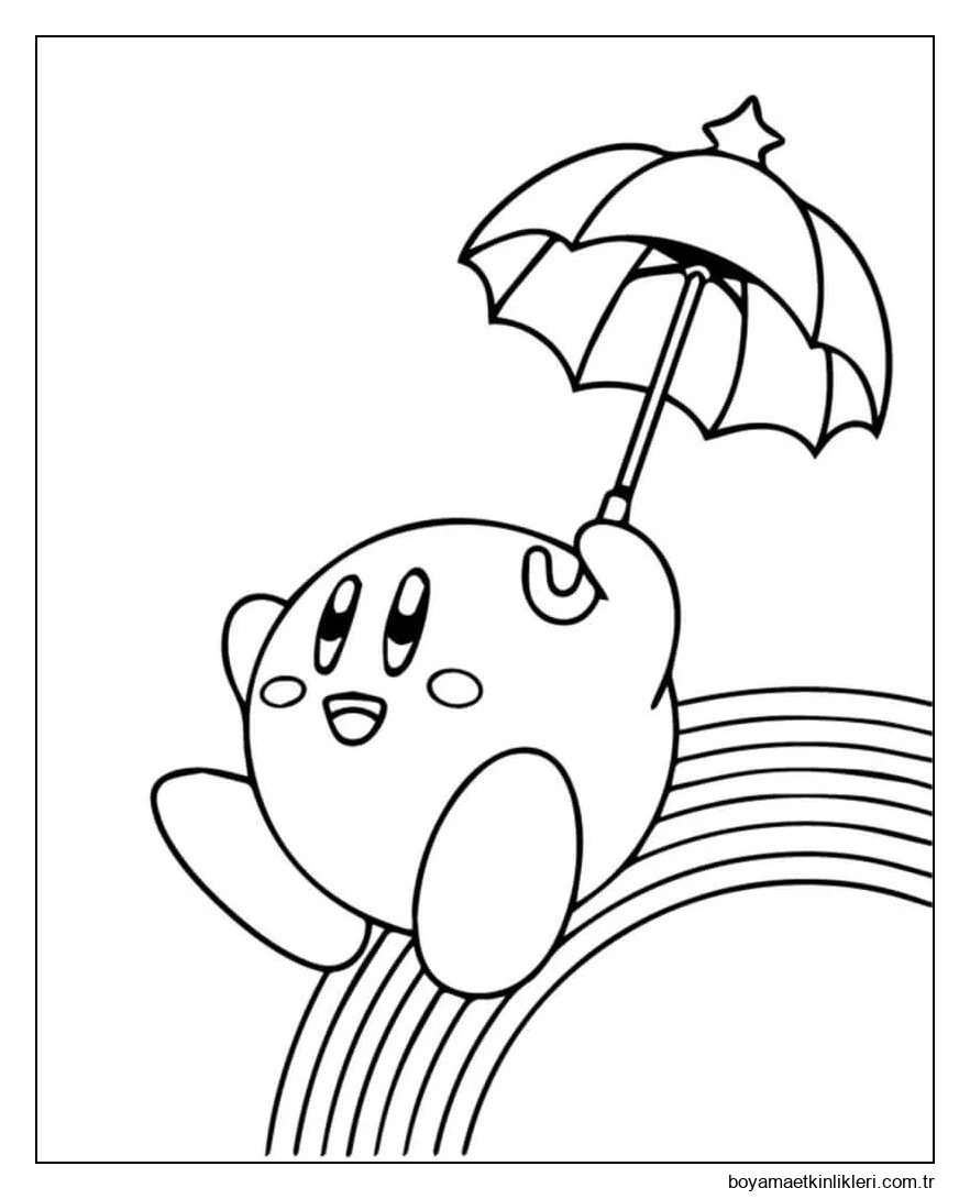 Kirby Gökkuşağı Şemsiyesini Tutuyor
