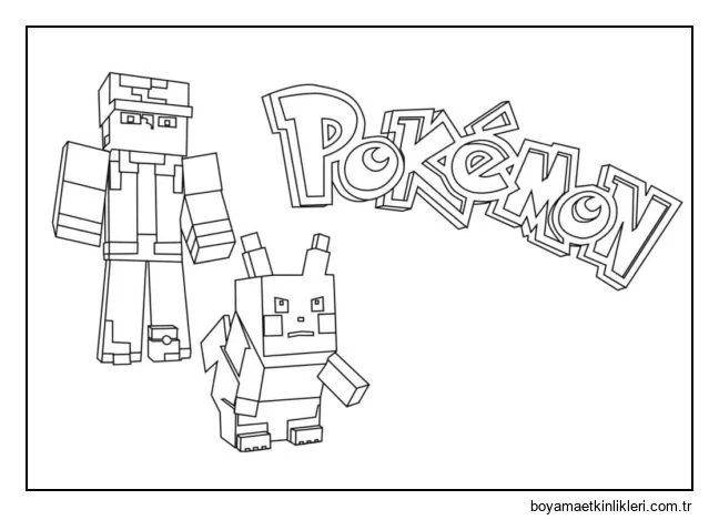 Minecraft tarzında çizilmiş Pikachu ve Ash