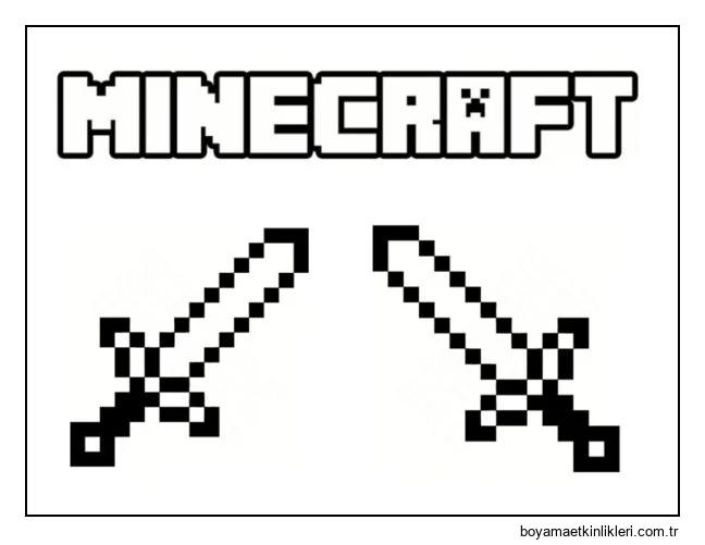 Minecraft yazılı ve iki kılıçlı bir