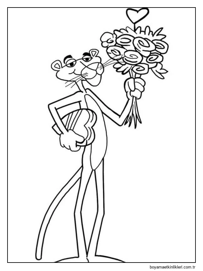 Pembe Panter Elinde bir Buket çiçek