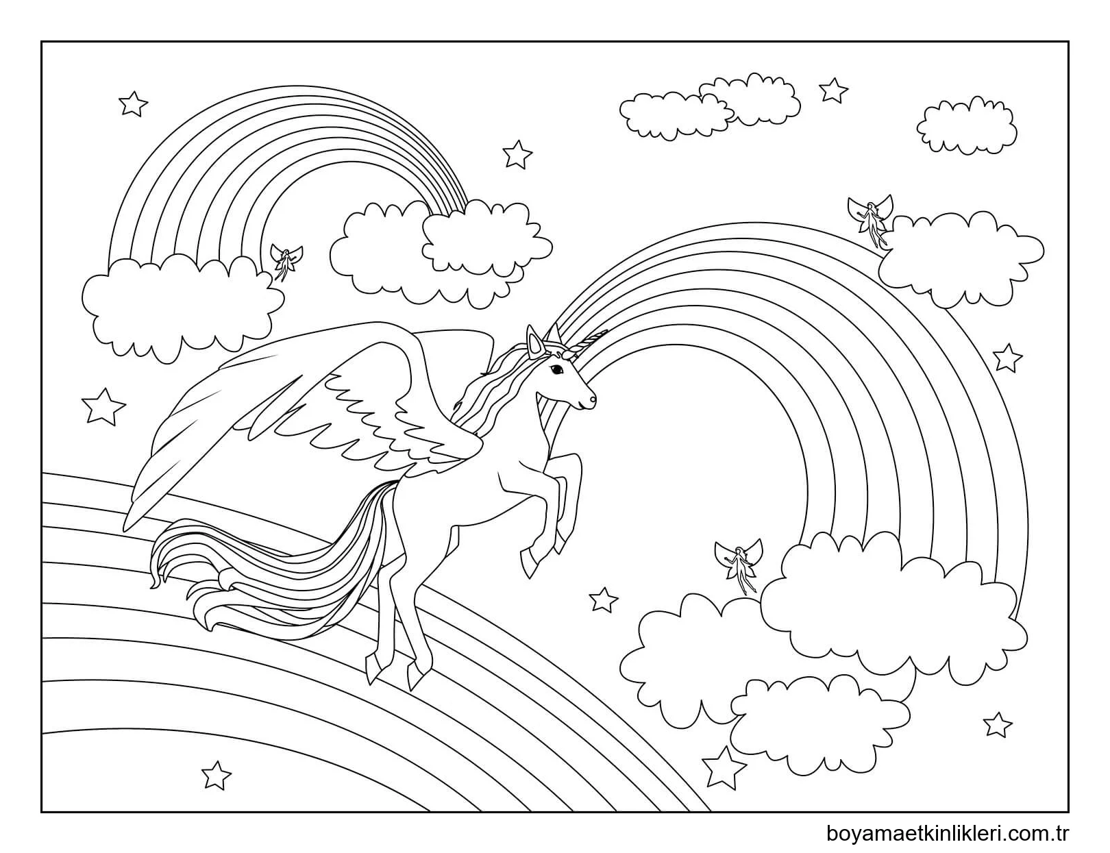 Üç Gökkuşağı ve Bulutlu Tek Boynuzlu At