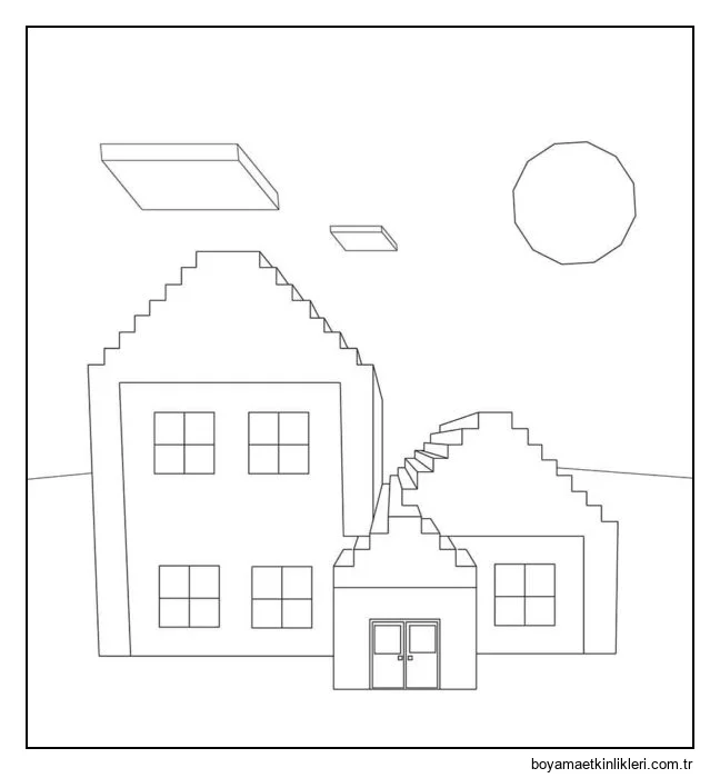 Uzantısı olan şık bir ev. Güneş parlıyor ve bulutlar uçuyor.